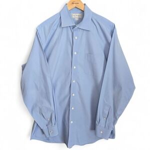 Paul Fredrick Dress Shirt Mens 17 36 Blue Button Up Trim Fit Cotton Career